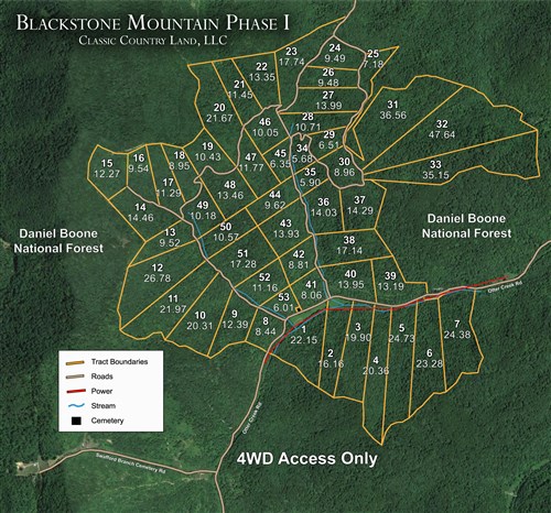Tract layout map for Blackstone Mountain Tract 8 in Clay County, Kentucky