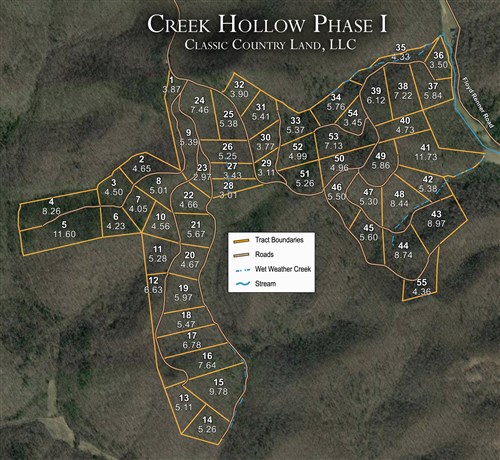 Tract layout map for Creek Hollow Phase I Tract 34 in Rockcastle County, Kentucky