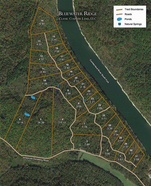Tract layout map for Bluewater Ridge Tract 15 in Wayne County, Kentucky