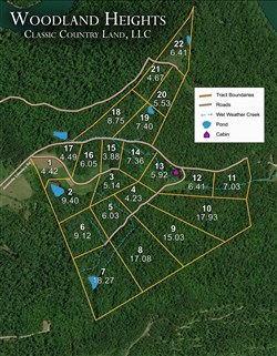 tract layout map for Woodland Heights Tract 9, 15.03 acres for sale in Wayne County, Kentucky